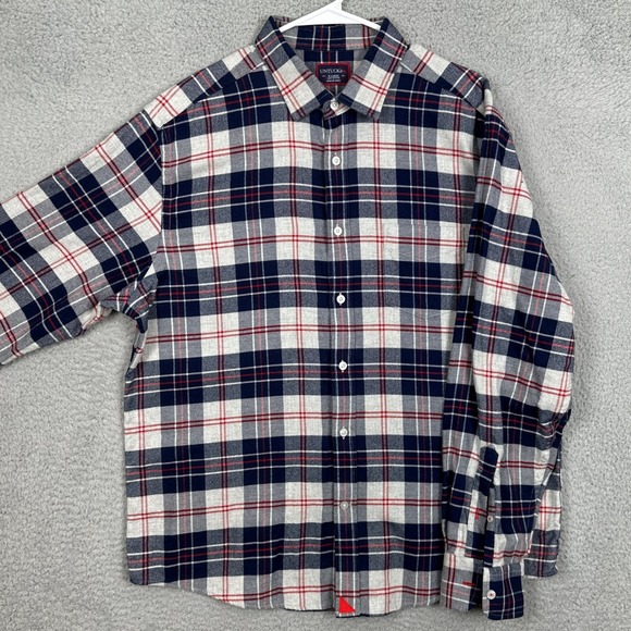 UNTUCKIT Mens XL Shirt Flannel Button Up Blue Red Plaid Pocket Long Sleeve EUC